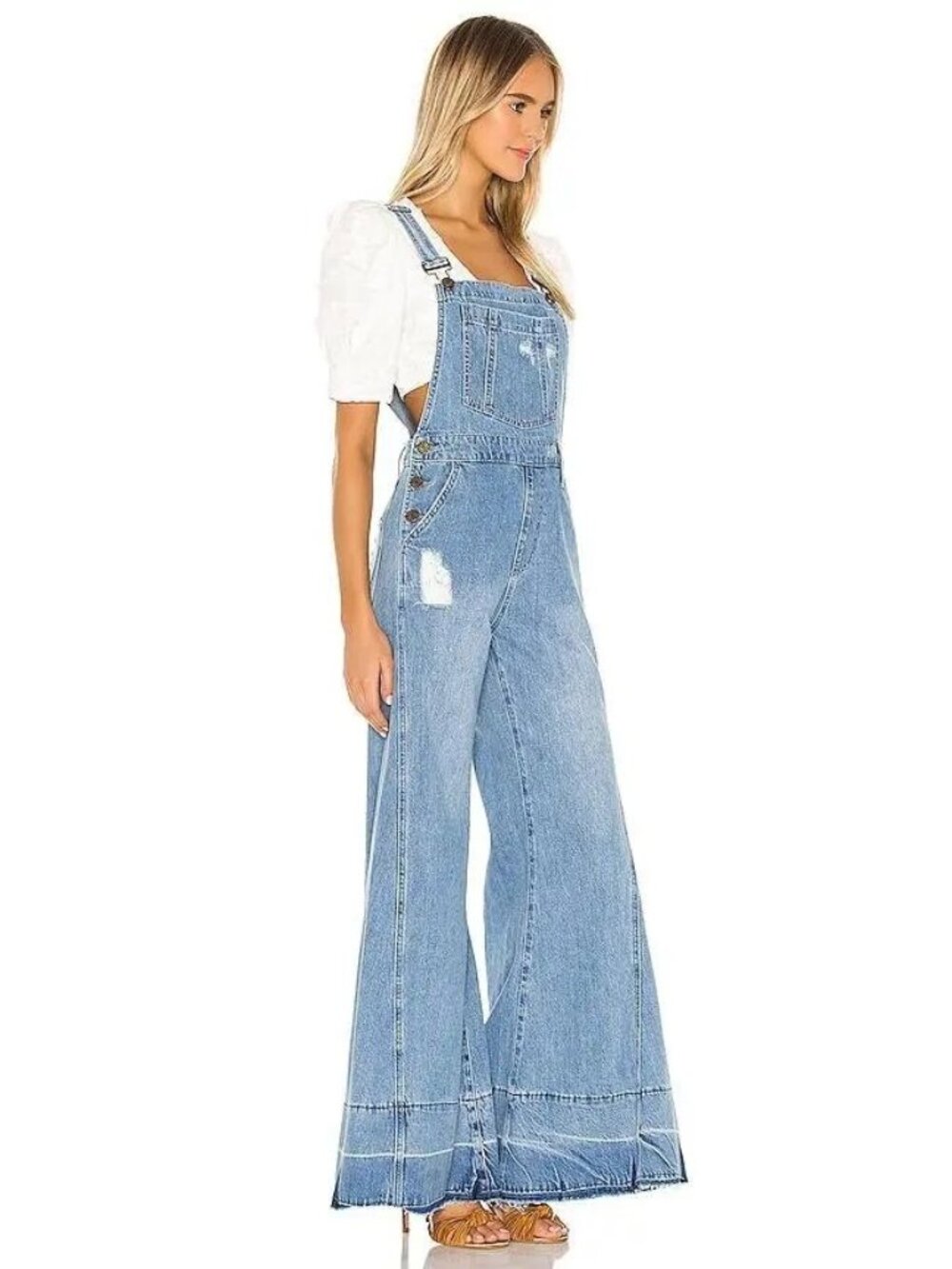Show Me Your Mumu San Fran Overalls Wide Leg Flare Carolina Blue XS Boho Western